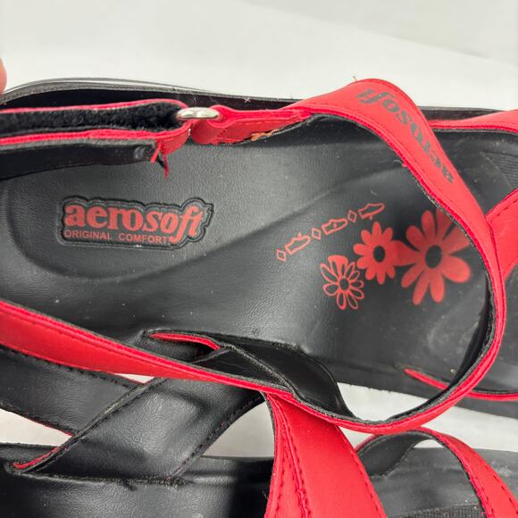 Aerosoft Deke Thong Sandals Size EU 39 Red Faux Leather Toe Post Sling Back - Picture 6 of 9